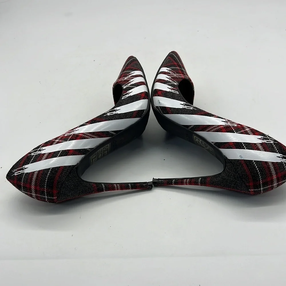 Aldo Red Tartan High Heels with White Racing Stripes size 6 - Picture 6 of 11